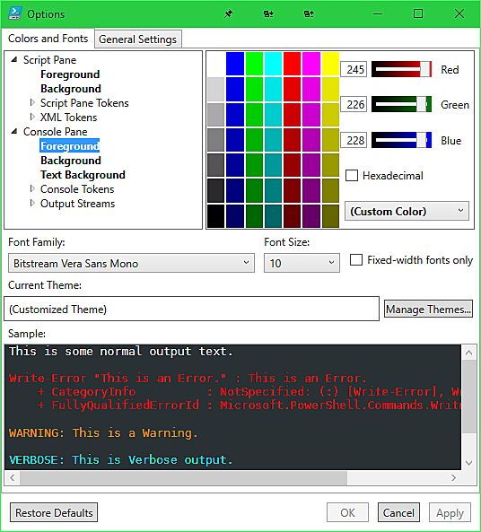 ISE Color Options