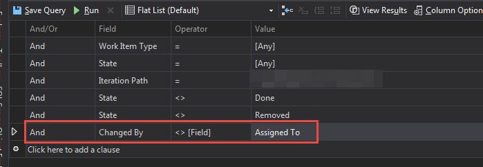 Filter setup for tfs query