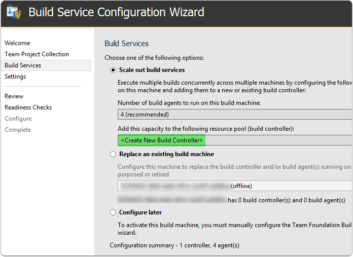 Choose configuration options for the build services