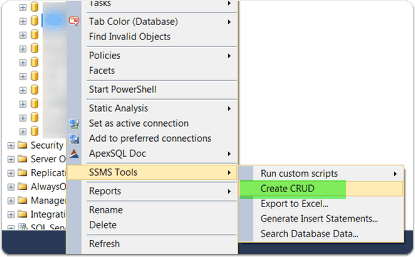 create CRUD from context menu for entire database