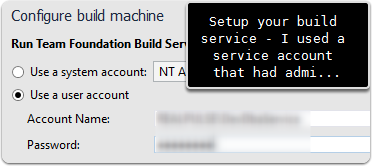 Setup build service account