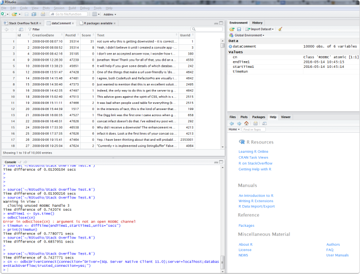 viewing the results of basic query in r studio